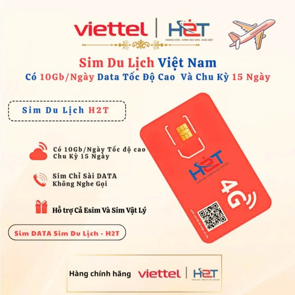 Sim Data Du Lịch Việt Nam 10GB/Ngày 30 Ngày | Internet Tốc Độ Cao | H2T