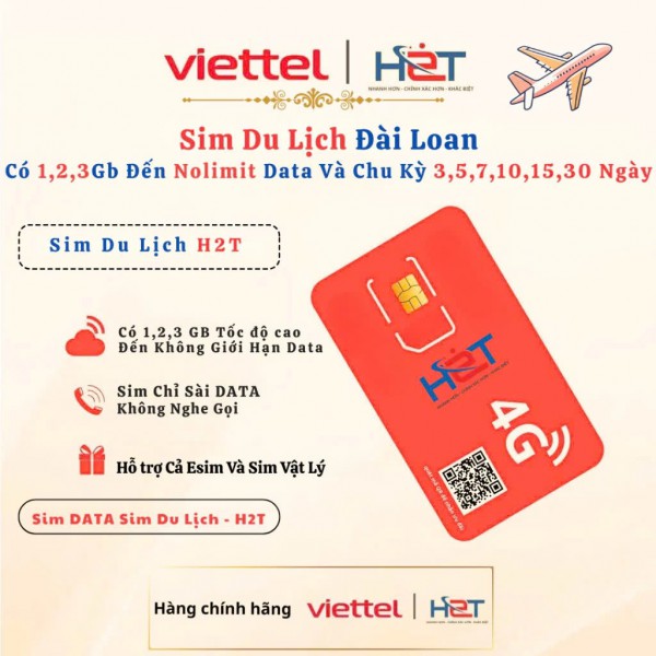 Sim Du Lịch Đài Loan Không Giới Hạn Data | Chu Kỳ 3–30 Ngày | H2T